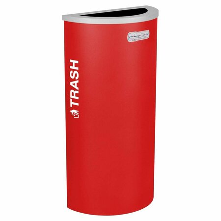 HOT HOUSE DESIGNS 8-gal recycling receptacle- half round top and Trash decal- Ruby Texture finish HO3510535